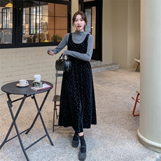 黑色金丝绒连衣裙套装女2025新款初秋高级感气质穿搭背心裙两件套，女装套装/套裙，2C111