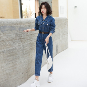 牛仔高腰连体女2026春秋新款休闲时尚减龄洋气工装连衣长裤图片
