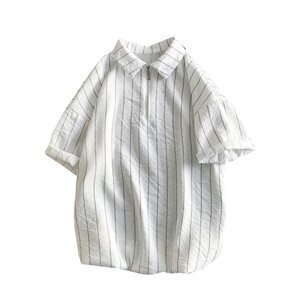 灰墙 夏季条纹拉链新款短袖体恤衫潮男宽松大码polo衫T2005-P40图片