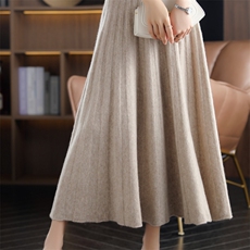 秋冬新款羊绒半身裙女自然腰宽松显瘦百褶裙A字针织大摆羊毛伞，女装连衣裙，君贝羊绒