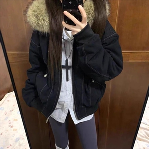 男女宽松美式工装外套加绒保暖毛领座山雕夹克棉服G881特P110网图图片