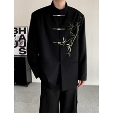 新中式翠竹中山装唐装男装西服结婚订婚男垫肩风外套W6596-P65，男装西服，星座412-3