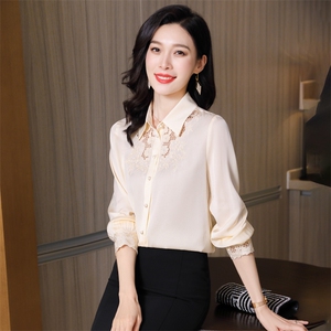 重磅真丝衬衫女长袖2026春秋新款时尚真丝长袖上衣高端刺绣衬衣图片