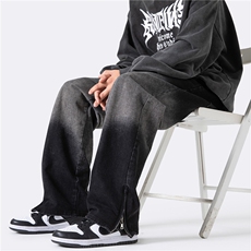 抖音品质拉链开叉渐变牛仔裤宽松直筒水洗休闲裤M-3XLP60控88，男装牛仔裤，电商B219B