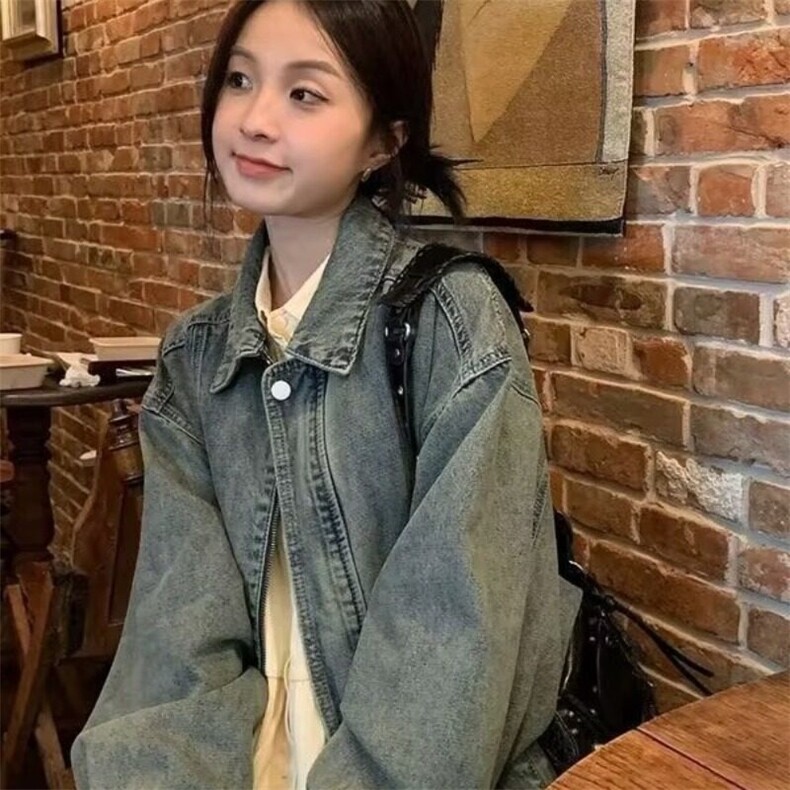 美式复古小个子牛仔外套女可甜可盐做旧拉链漂亮百搭夹克上衣显白,男装夹克,星座506A