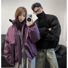 冬装美式立领雪粒棉面包服短款情侣宽松棉服外套男H1169特P100，男装棉衣，电商A341