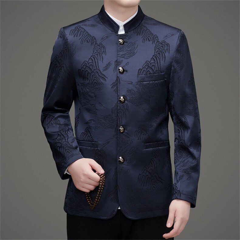 高端中山装西服三件套男士中老年风新中式休闲西服唐装套装,男装西服,钱塘723