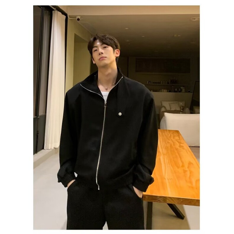 秋冬两件套立领纯色休闲运动卫衣套装男外套阔腿裤TZ1707P85，男装休闲套装，星座1013-5