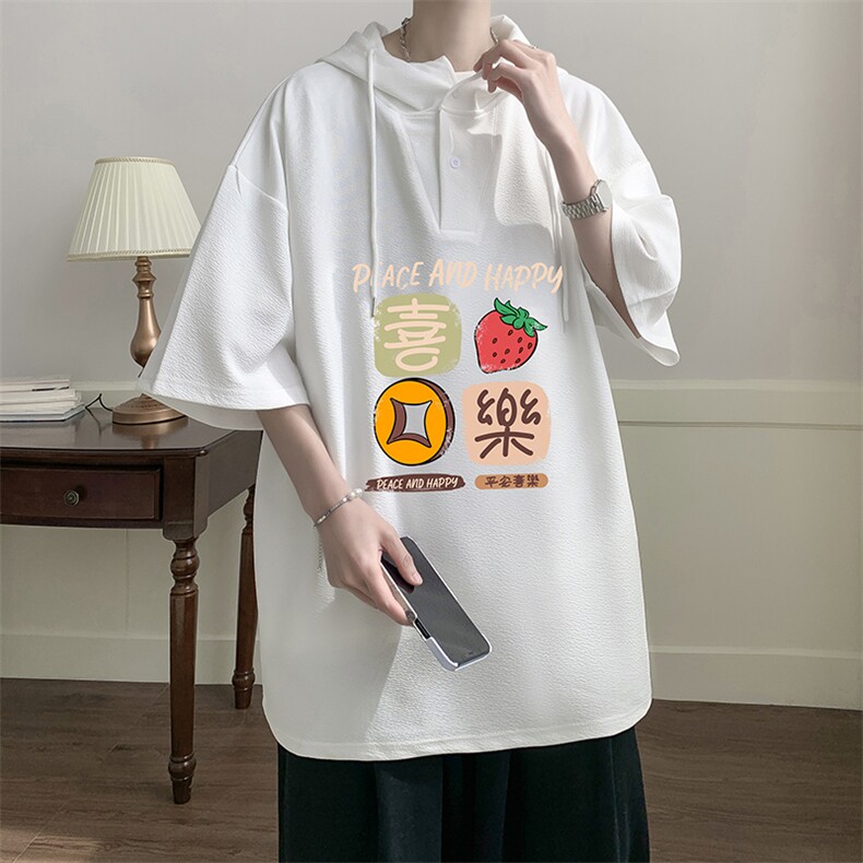 连帽短袖t恤男大码胖子带帽五分袖中袖 LD54322-P45图片