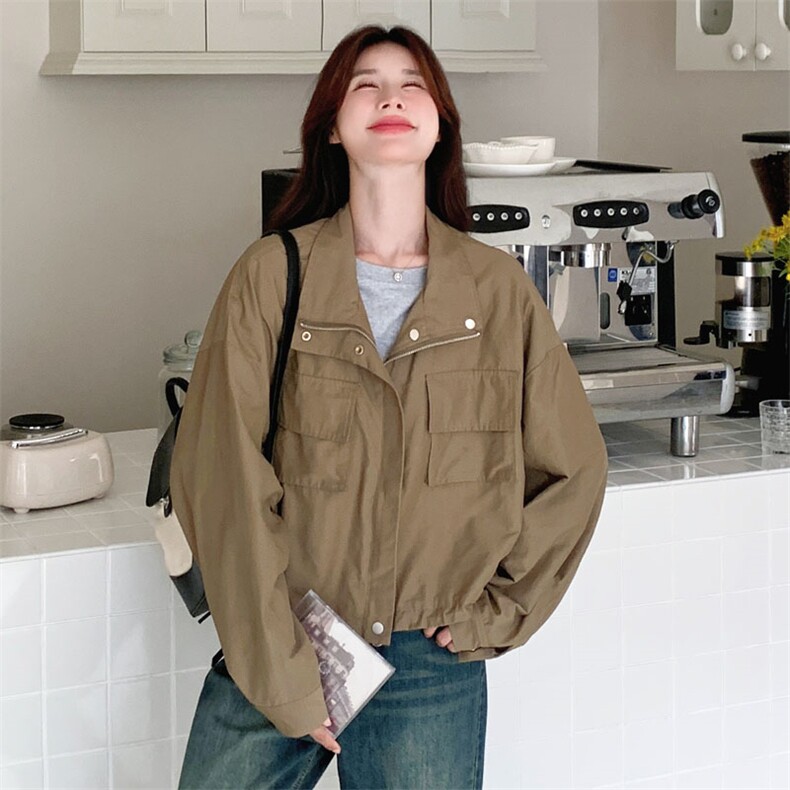 美式复古工装风衣短外套女春秋2025新款慵懒风chic夹克上衣小个子,女装短外套,2D143