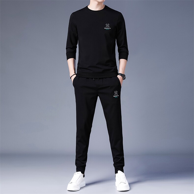 休闲运动套装中年男士2023春季新款纯色长袖T恤长裤两件套休闲服，男装休闲套装，电商B212（原钱塘6029）