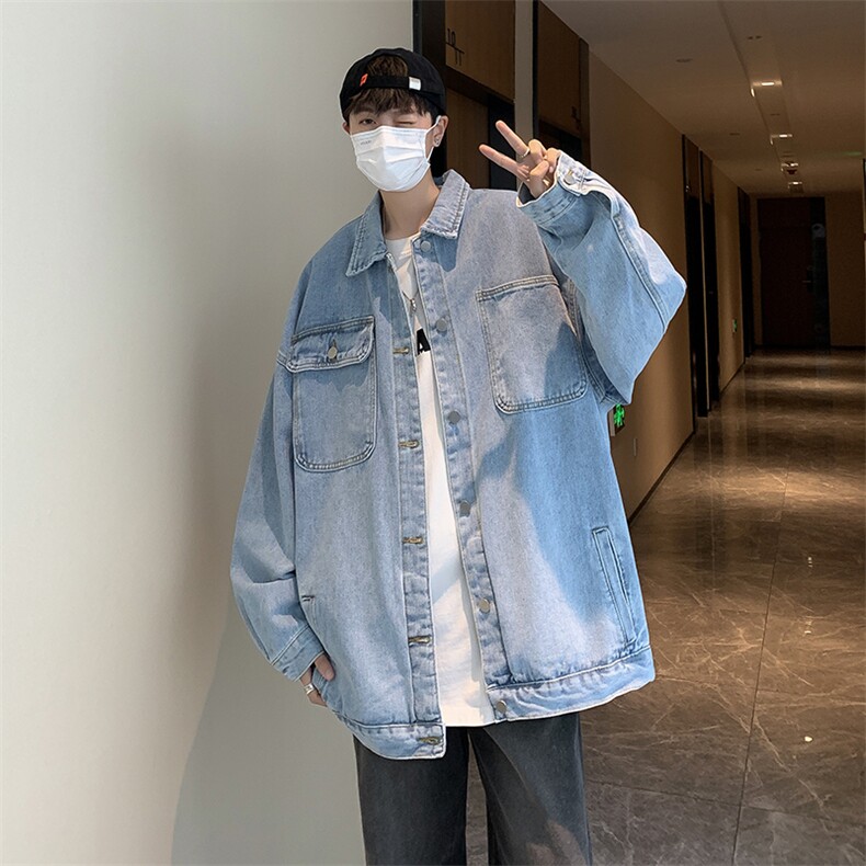 牛仔外套男韩版潮流高街帅气大口袋个性2023秋冬ins外套W5008-P52，男装大码男装，星座412-2