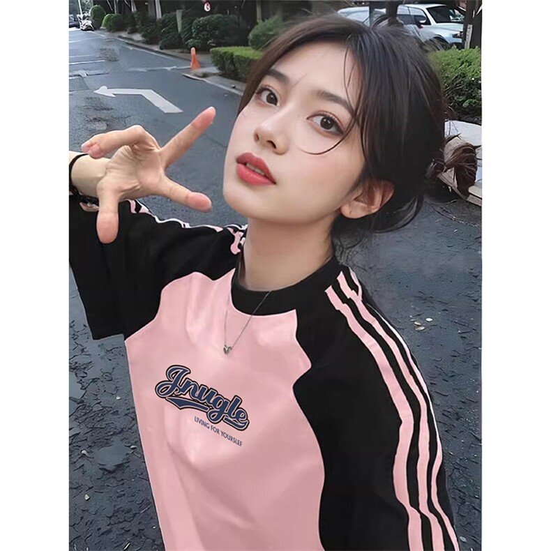 夏季美式高街重磅纯棉三条杠织带插肩撞色男女短袖T恤CZ59-特P25,男装T恤,电商A486