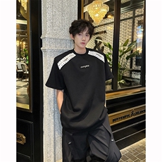 25春季撞色可拆卸衬衫袖金属铆钉垫肩T恤短袖DX174-P78，男装T恤，电商B288