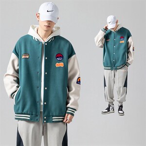 2023春季新款拼接呢料大码休闲boy无影墙贴布标棒球服J6720-P85，男装夹克，电商A082