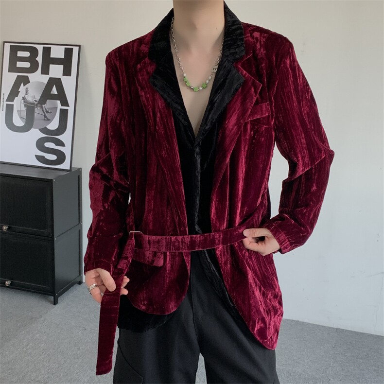 春秋小众金丝绒拼接男女西装设计感小众垫肩双层中式演唱会西服,男装西服,星座909