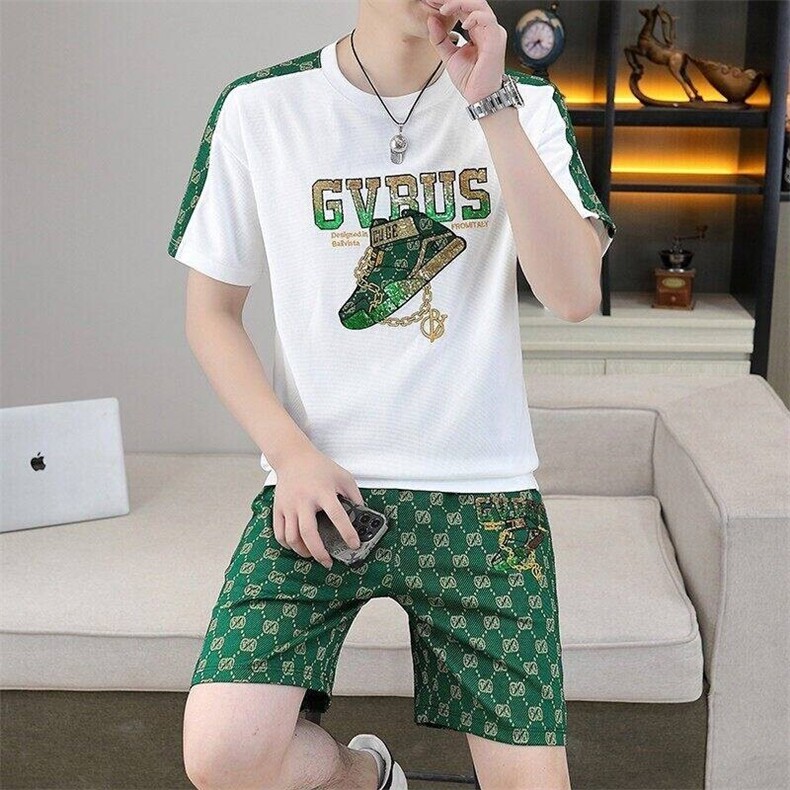 83672-P65欧货短袖t恤休闲套装男潮牌2025夏季新款男士短裤两件套图片