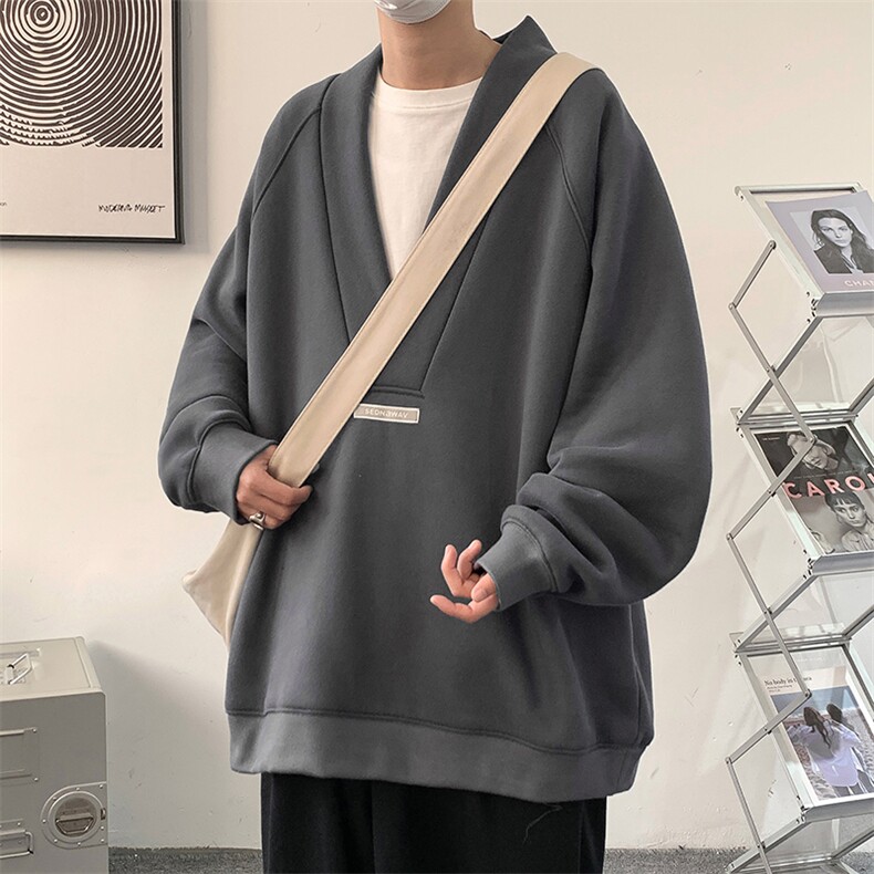 C3014-TP55控价78-v领贴标上衣2024春季新款设计款百搭宽松卫衣男,男装卫衣,电商A102-1