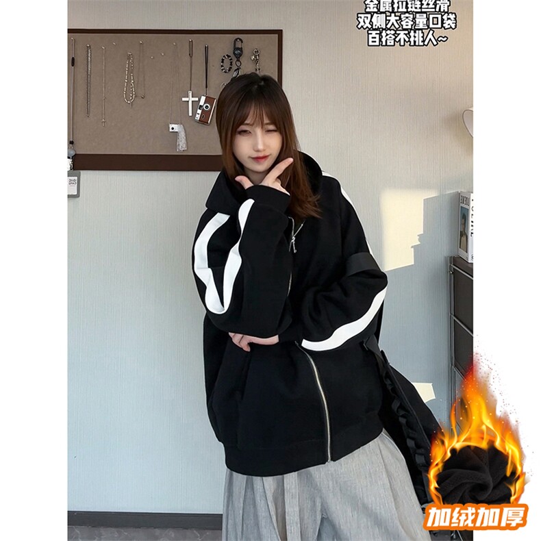 得物二开开衫拼接加绒卫衣男连帽潮外套A266-WH022-P60加绒70,女装短外套,电商A266