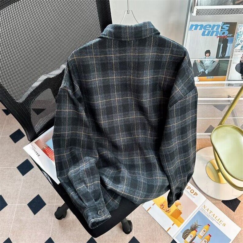 日系复古格子衬衫男休闲外套长袖衬衣夹克潮牌男上衣服C0355-p55,男装夹克,星座1008