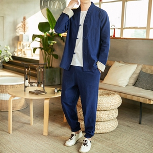 风唐装盘扣夹克中式居士服宽松大码汉服套装男装 A821-P110图片