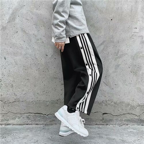 新品ins潮牌侧排扣阔腿宽松运动裤男百搭学生直筒潮流条纹7360-35,男装休闲裤,星座1008