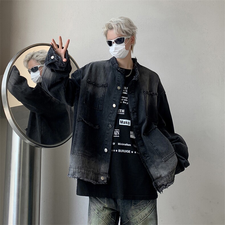 高级感小众休闲工装夹克做旧复古渐变毛边牛仔外套男W7867-P54,男装夹克,星座512-4