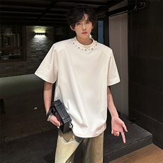 现货2025夏新垫肩珍珠设计款男大潮T恤A071-T60-P38，男装T恤，电商A071