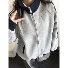 抖音得物高品质26春装美式高街重磅结构拼接织带立领卫衣外套CM42，女装短外套，电商A486