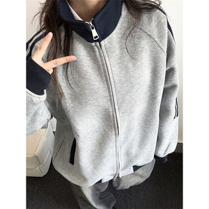 抖音得物高品质26春装美式高街重磅结构拼接织带立领卫衣外套CM42图片