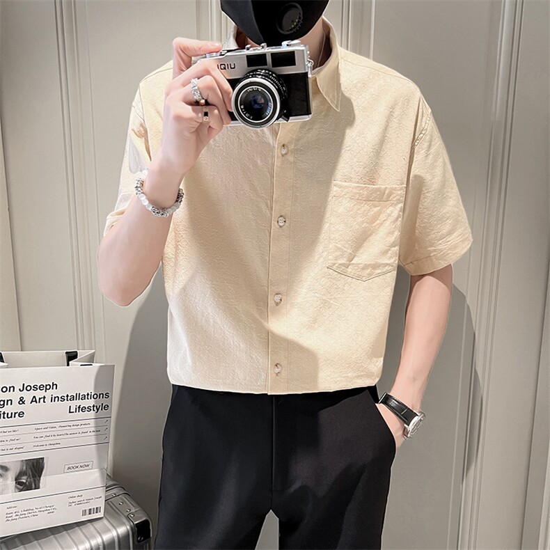 高品质纯棉白衬衫短袖衬衫男装社会小伙休闲宽松衬衣TZ99P50控78,男装T恤,电商B413