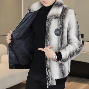 冬季加厚仿水貂绒男士翻领大码毛呢夹克外套X205-P105图片