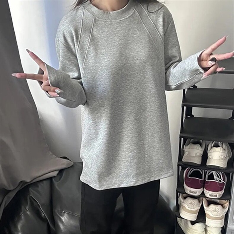 抖音得物品质26春装美式高街曼巴棉螺纹拼接卫衣圆领长袖T恤YT164,男装T恤,电商A486
