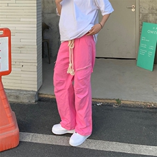 拉绳工装裤学生美式高街复古夏新款宽松阔腿休闲裤男女K4178-P43，男装牛仔裤，星座412-3