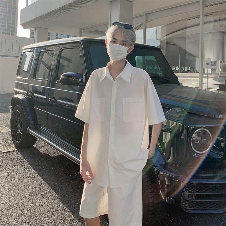 特批P45无差价夏季休闲简约纯色凉感冰丝大码两件套装男TZ5149,男装休闲套装,电商A001-1