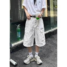 做脏工装牛仔五分裤男夏季新款小众百搭潮牌宽松直筒短裤KD6681，男装牛仔裤，星座1116A（原606A-3）
