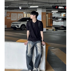 轻熟撞色线条立体设计纹理小众针织Polo冰丝短袖体恤PL97/P58，男装Polo衫，电商A243