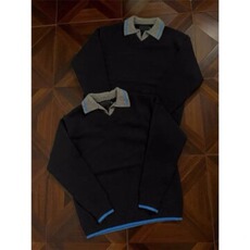 M39-P60美式复古撞色Polo翻领毛衣男女2025春秋冬宽松休闲，男装针织衫/毛衣，电商B323A