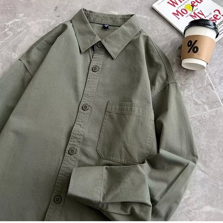 春高级感工装长袖衬衫男潮百搭日系宽松时尚休闲衬衣LS924P37,男装衬衫,星座1013-5