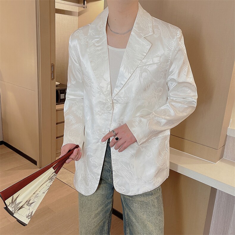 新中式新款龙纹提花西装外套男风复古小众西服潮流XZ0080-P75,男装西服,电商B267