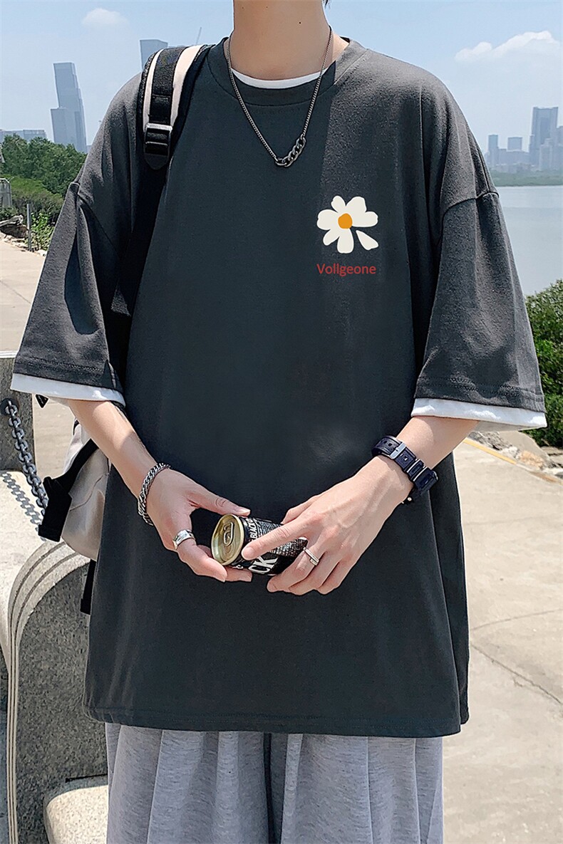 JT55059-P25假两件短袖t恤男大码胖子半袖体恤半截袖港风,男装T恤,电商A040