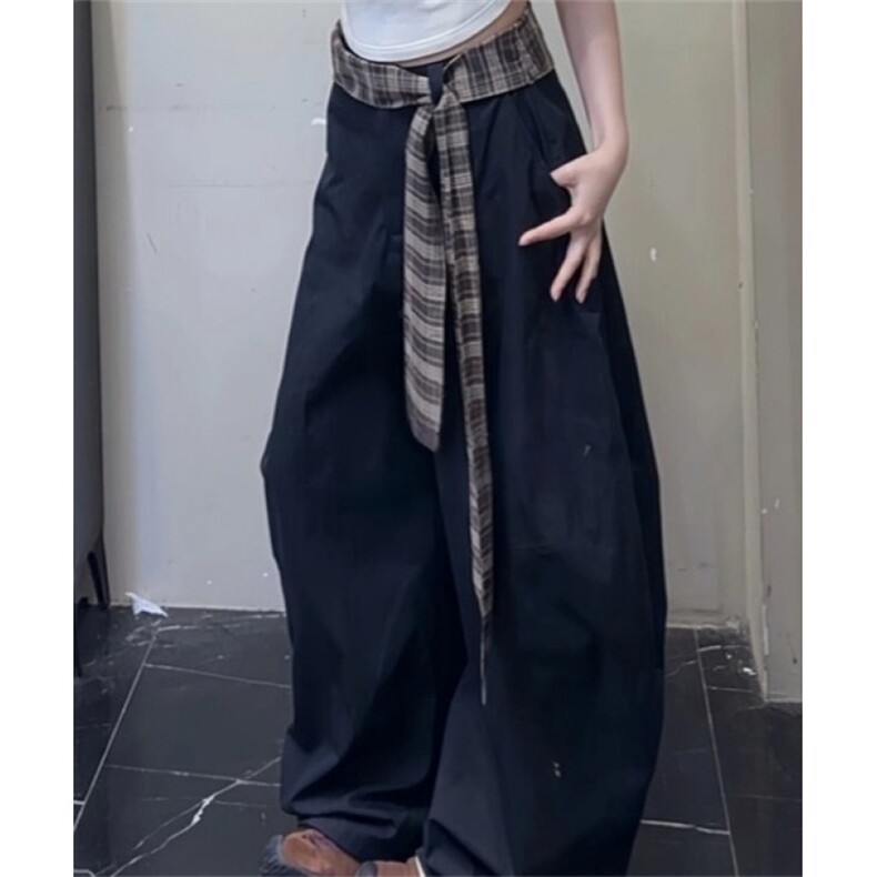 松弛感绑带卡其弯刀西装阔腿裤女春夏美式百搭休闲裤K263，男装西服套装，星座1116A（原606A-3）