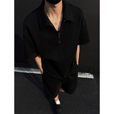 特批P60无差价夏季polo衫半拉链不规则提花肌理男宽松套装TZ5142，男装Polo衫，电商A001-1