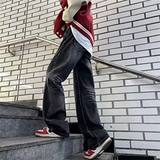 美式高街水洗牛仔裤男女款潮牌百搭宽松显瘦垂感直筒休闲阔腿长裤，男装牛仔裤，星座410-7