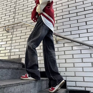 美式高街水洗牛仔裤男女款潮牌百搭宽松显瘦垂感直筒休闲阔腿长裤图片