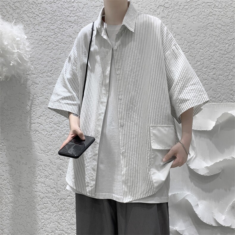 特P30控58  港风男宽松版撞色大口袋短袖衬衫CS2101图片