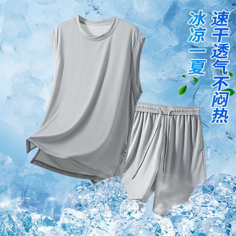 特批P55无差价25夏季休闲冰丝凉感垂感速干大码两件套装男TZ5572图片