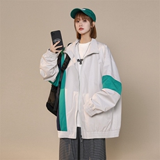 中性风小牛津上衣夹克宽松落肩拼色棒球服外套XZ214-8JK703-P68，男装夹克，星座1204-3