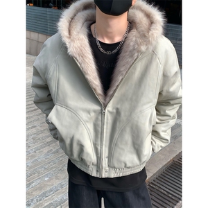 现货高品质美式高街冬季重磅硬挺短款座山雕毛领棉衣男女加厚外套图片