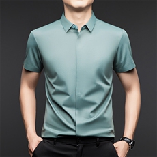 CS2412直播无痕暗门襟短袖衬衫性价比高，男装T恤，钱塘207-1